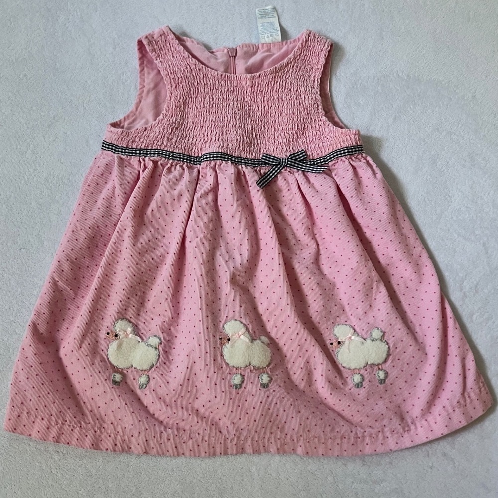 Vintage Poodle Dress Pink Polka Dot Smocked Corduroy‎ 24 Months